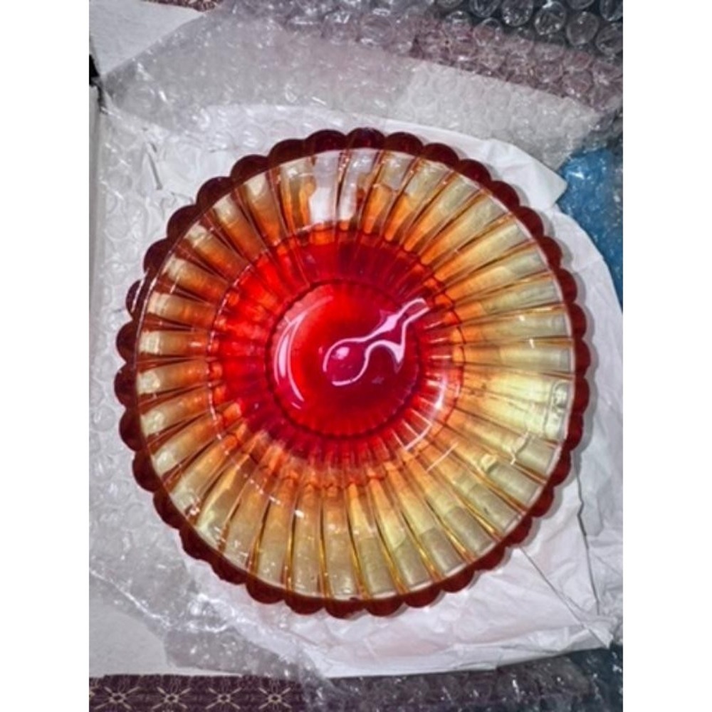 Vintage Amberina Glass Orange Sunset Candy Dish Compote Ribbed Footed Design - Picture 2 of 5